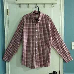Brooks Brothers Shirt Button Front Red Checked Size Large Long Sleeve